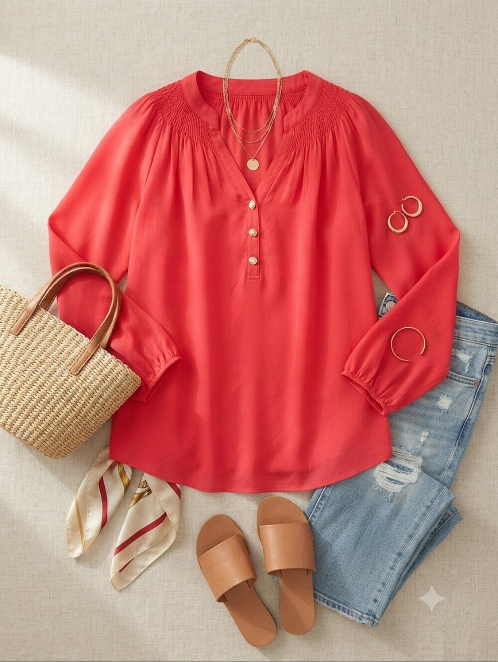 Lilly Pulitzer Red Silk Long Sleeve Vneck Blouse
